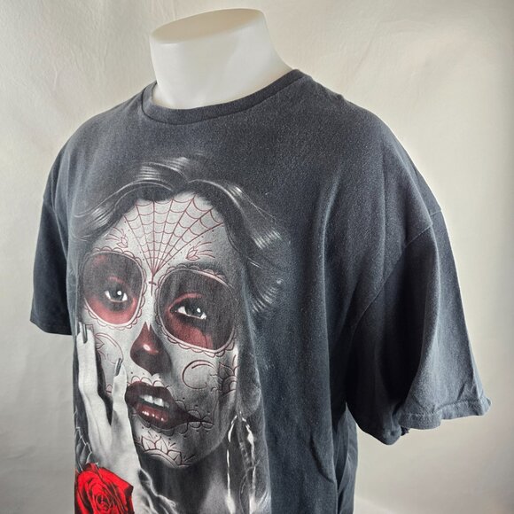 Fifth Sun T Shirt Mens 2XL Black Heartless Girl Rose Day of the Dead Graphic Tee - Picture 4 of 7